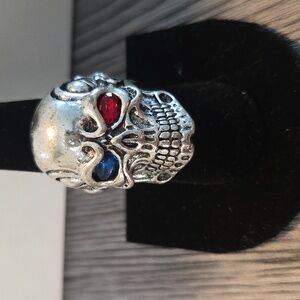 Skull Ring with Red and Blue Eyes